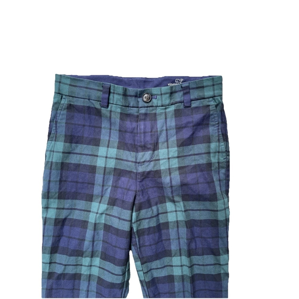 Vineyard Vines Girls Plaid Pants Size 10 Blue Green Tartan Stretch Cotton Preppy - Picture 2 of 8